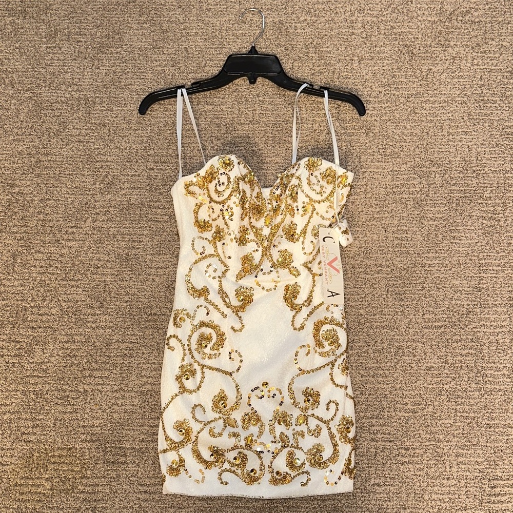Cinderella Strapless White and Gold Dress